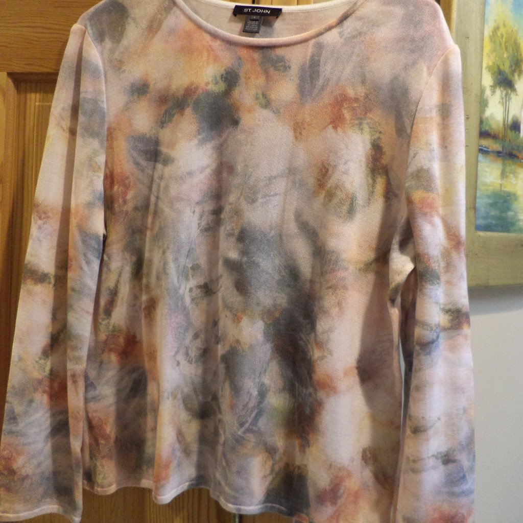 St. John Sport Rayon Knit Sweater ~ Earth Tone Tie Die Design ~ Large Euc
